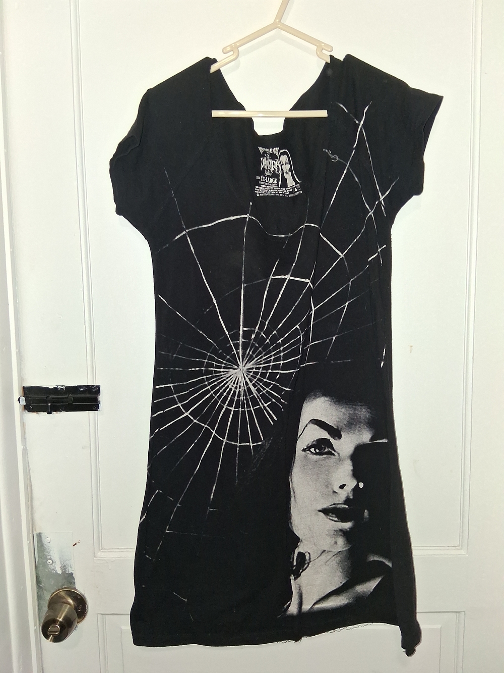 Black Kreepsville Vampira Graphic Spiderweb & Portrait Tee Dress